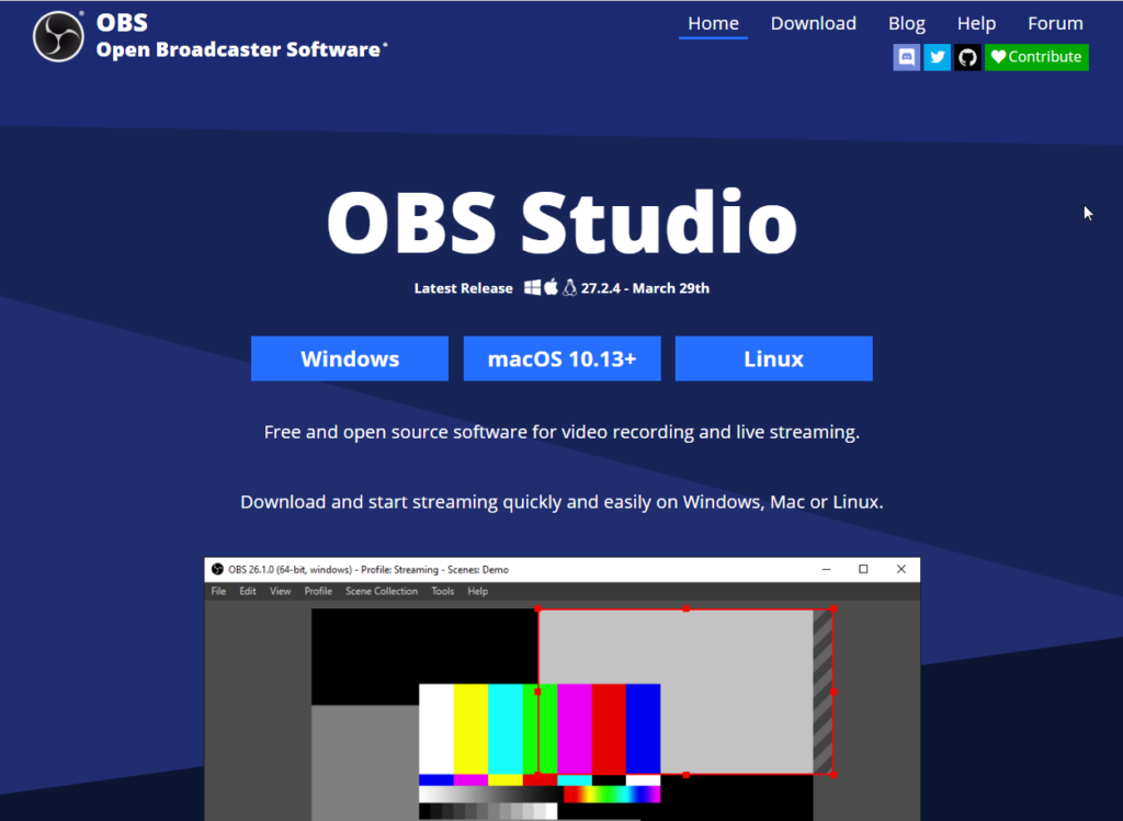 Strona internetowa twórców OBS STUDIO
